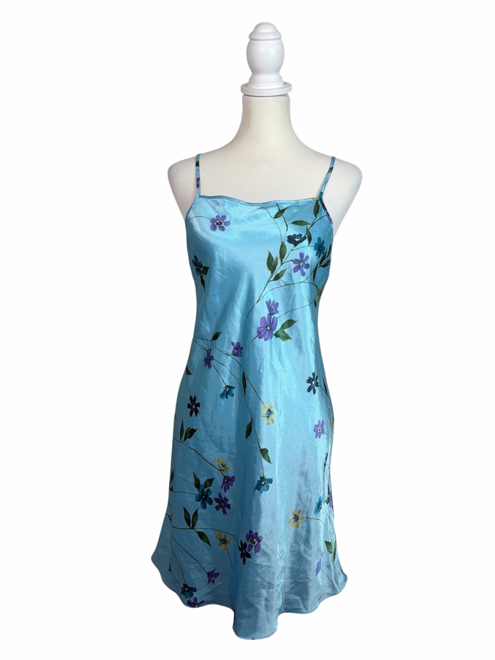 Gilligan & O’Malley Women’s Small Blue Floral Satin Slip Nightgown Dress